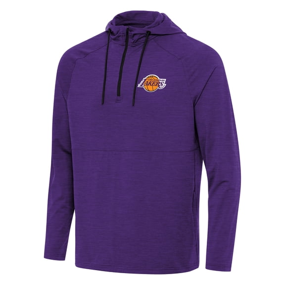 Men's Antigua Heather Purple Los Angeles Lakers Spikes Raglan Quarter-Zip Hoodie