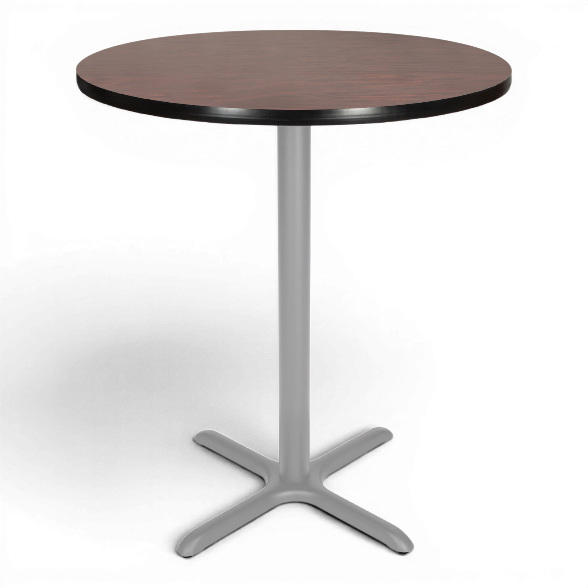 Hampden Furnishings Bennet Collection Steel Frame 36" Round Top, X Base, 42" Height, Cafe Table Grey Frame/Mahogany Top