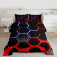thumbnail image 2 of Manfei Geometric Honeycomb Full Size Comforter Sets 3-Piece for Boys, Black Blue Red Bedding Comforter Set, Neon Gradient Hexagon Bedding Sets, Breathable Home Decor, 2 of 8