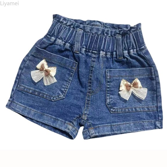 Liyamei Girls Denim Shorts with Elastic Waist for Summer Casual Toddler Wear Size 1-8,Blue