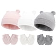 thumbnail image 2 of Lindos gorros para bebé con orejeras, manoplas cálidas que no rayan, regalo para niños y niñas de 0 a 6 meses, color fucsia, 2 of 5