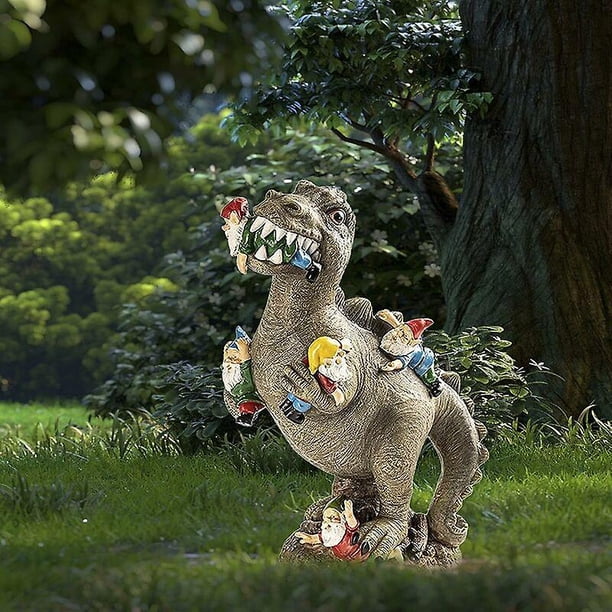 Estatua de dinosaurio de jardín, estatuas de jardín de enanos de dinosaurios de comida, escultura de dinosaurio de jardín, arte de escultura al aire libre de estatua de resina, decoración de césped