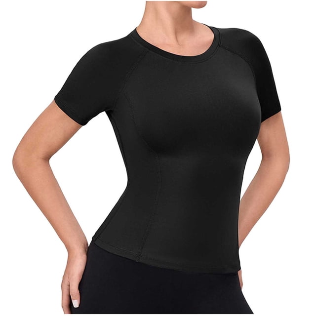 Craaazy Haut de Yoga pour Femme à Manches Raglan, Col Rond, Manches Courtes, Couleur Unie, Haut d'Entraînement à Haute Élasticité, Respirant et à Séchage Rapide pour la Course et le Entraînement Physique, Cadeaux