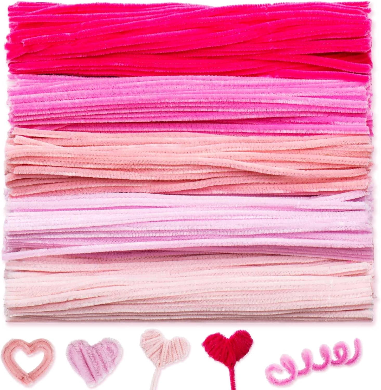 EP 500 Pieces Pipe Cleaners Chenille Stems for Flowers Craft Supplies Bulk Fluffy Fuzzy Sticks for DIY Art Projects Creative Gift Wrapping Party Decorations (Blue & Pink Flower,12 Inch)