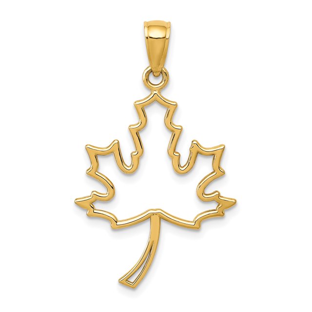 Pendentif Feuille d'Érable Découpée en Or Jaune 14K Poli