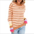 thumbnail image 1 of Suéter Informal de Cuello Redondo y Larga para Mujer, Jersey de Punto A Rayas A . Albaricoque M, 1 of 10