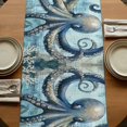 thumbnail image 5 of Ocean Octopus 108 Inch Table Runner, Vintage Coastal Watercolor Starfish Coral Farmhouse Dresser Scarf Cotton & Linen Tablerunner for Dining/Kitchen Island/Holiday Party Décor 13" x 108", 5 of 9