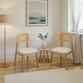 thumbnail image 4 of Ilios Innova | Paquete de 2 Sillas Vela de Comedor de Madera de Caucho, Estilo Nórdico con Respaldo de Ratán PE y Asiento Acolchado de Tela, Sillas Decorativas Modernas, 4 of 9