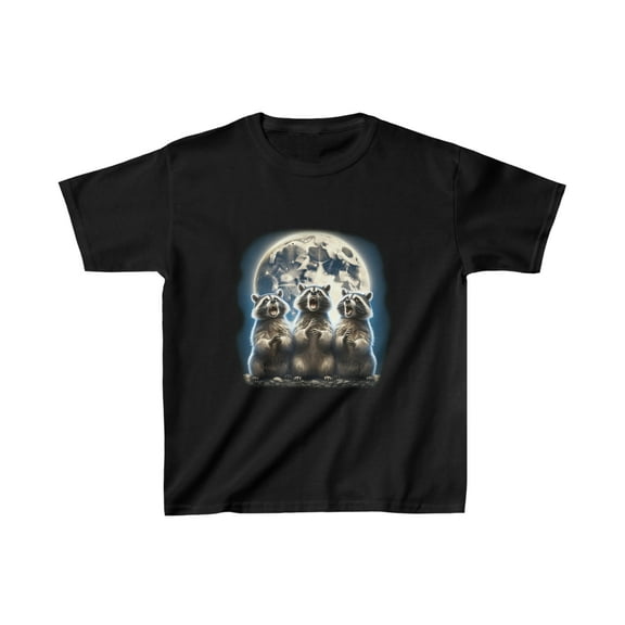 Three Raccoon Moon Funny Weird Cursed Meme Kids Heavy Cotton Tee