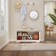 thumbnail image 3 of Hommoo Modern Shoe Storage Bench with Cushion, Entryway Shoe Rack Bench with Shutter Doors, Shoe Cabinet with Adjustable Shelves, Ancient White, 3 of 7