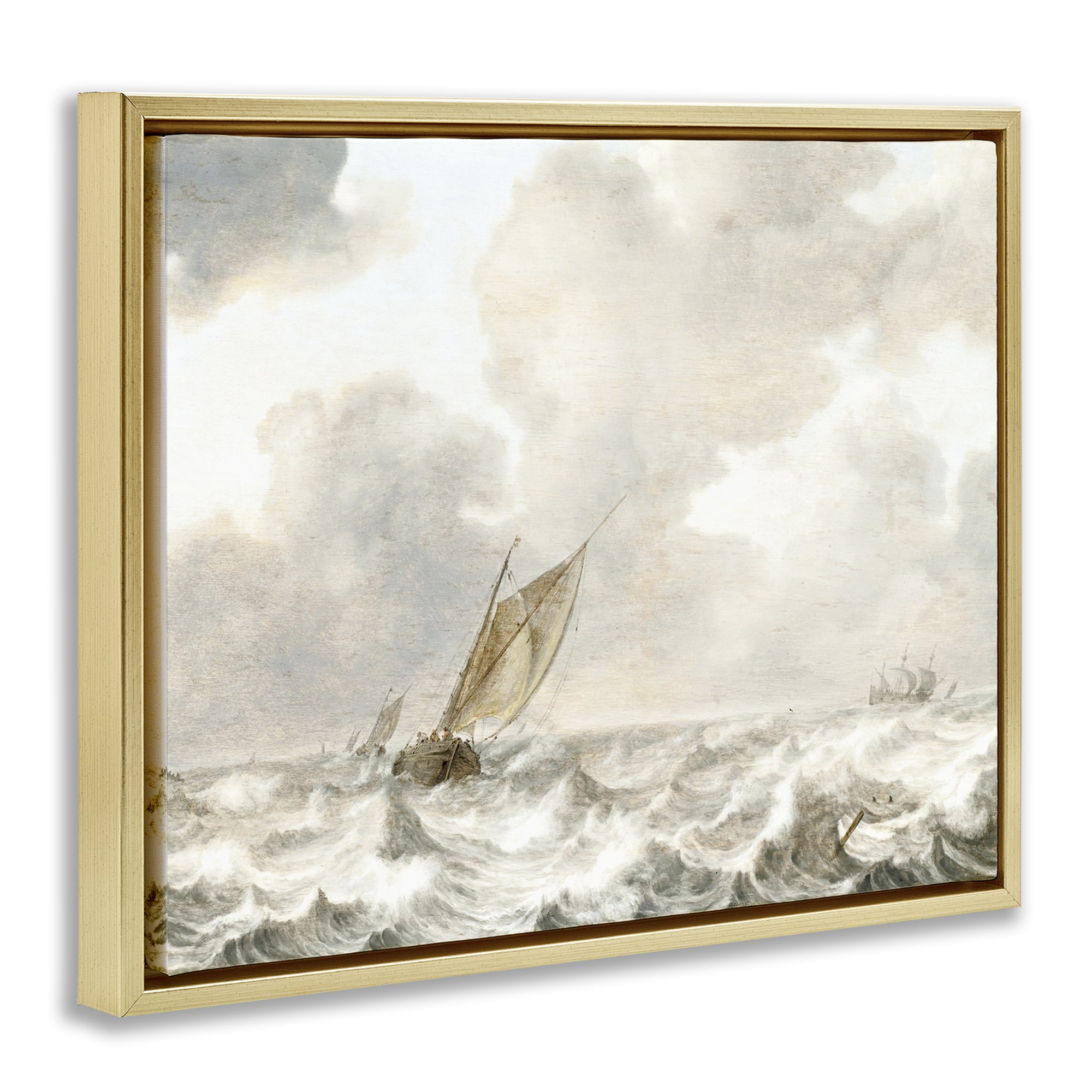 Stupell Industries Vintage Stormy Seas Gold Framed Floater Canvas Wall Art, design by Leah Straatsma