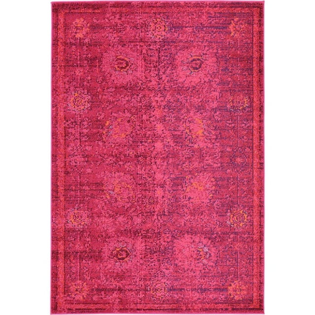 Unique Loom Tapis de Détresse Abstrait Medici 4' x 6' Rectangle Fuchsia/rouge