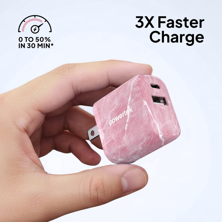 Powertek Marble Dual Port Wall Charger 20W Pink photo 4