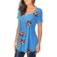 thumbnail image 3 of FASHIONWT Women Summer First Generation Smocked Button Loose Print Short Sleeve Causal T-Shirt, 3 of 4