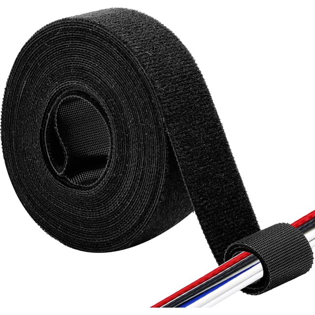 czcpp-1 Inch x 15 FT Double Sided Hook And Loop Roll Tape - Two Sided, Self Stick, Reusable Cable Ties Wrap for Cable Management, Heavy Duty Extender Straps Long Wire Strips Band Black