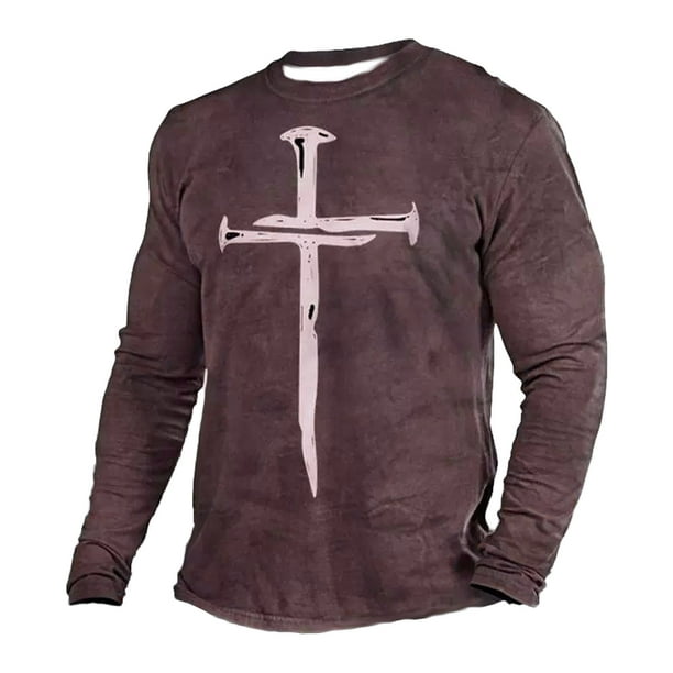 Christian Shirts for Men Jesus Cross Print Faith Long Sleeve Casual ...