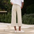 thumbnail image 5 of Capri Linen Pants for Women, Audhol Womens Daily Elastic Waist Pockets Straight Solid Color Casual Pants Loose 3/4 Long Trousers Ladies Linen Pants Beige M, 5 of 7