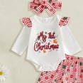 thumbnail image 3 of Faraee Newborn Baby Girl My 1st Christmas Outfit Ruffle Long Sleeve Romper Plaid Print Flare Pants Headband 3Pcs Xmas Clothes Set 0 3 6 9 12 18 Months,Pink, 3 of 4