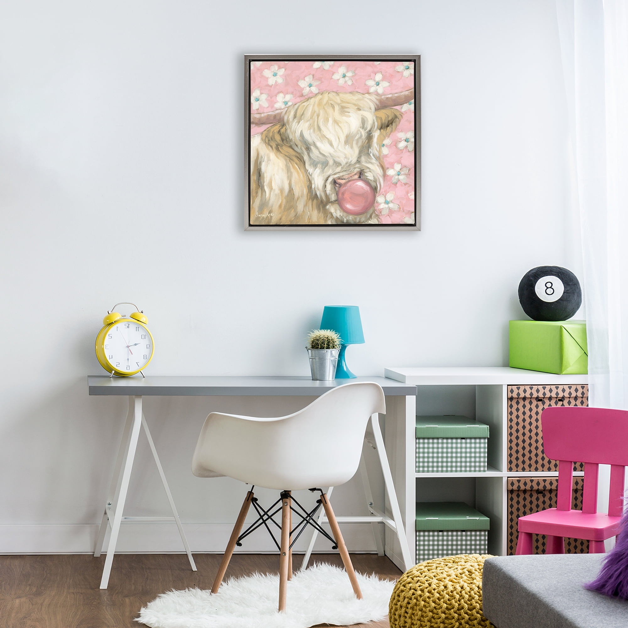Stupell Industries Bubblegum Cutie Cattle Gray Framed Floater Canvas Wall Art, design by Sara G. Designs