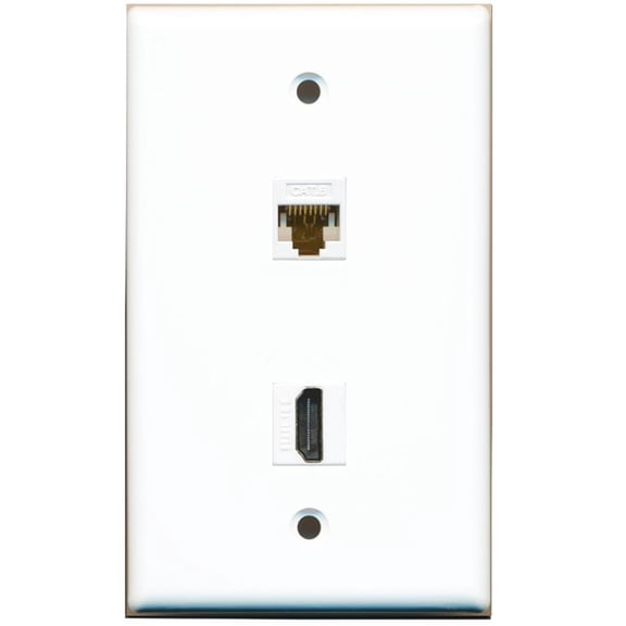 RiteAV - 1 Cat6 Ethernet and 1 HDMI Port Wall Plate - White - Bracket Included