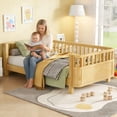 thumbnail image 2 of Twin Size Montessori Bed with Detachable Rails, Solid Wood Low-Profile Platform Bed with Fence, No Box Spring Needed (Natural), 2 of 9
