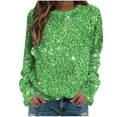thumbnail image 2 of Aobny Party Shirts for Women Green Sweatshirt Long Sleeve Graphic Crew Neck Sparkly Pullover Tops for Lady Soft, 2 of 4