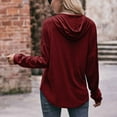 thumbnail image 5 of Women's V-Neck Long Sleeve Hoodies Solid Drawstring Sweatshirts Loose-Fit Casual Button Pullover, 5 of 5