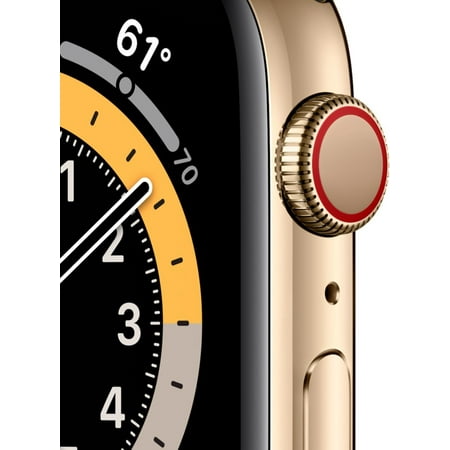 Apple Watch Series 6 GPS + Cellular, 44mm Gold Stainless Steel Case with Deep Navy Sport Band - Regular