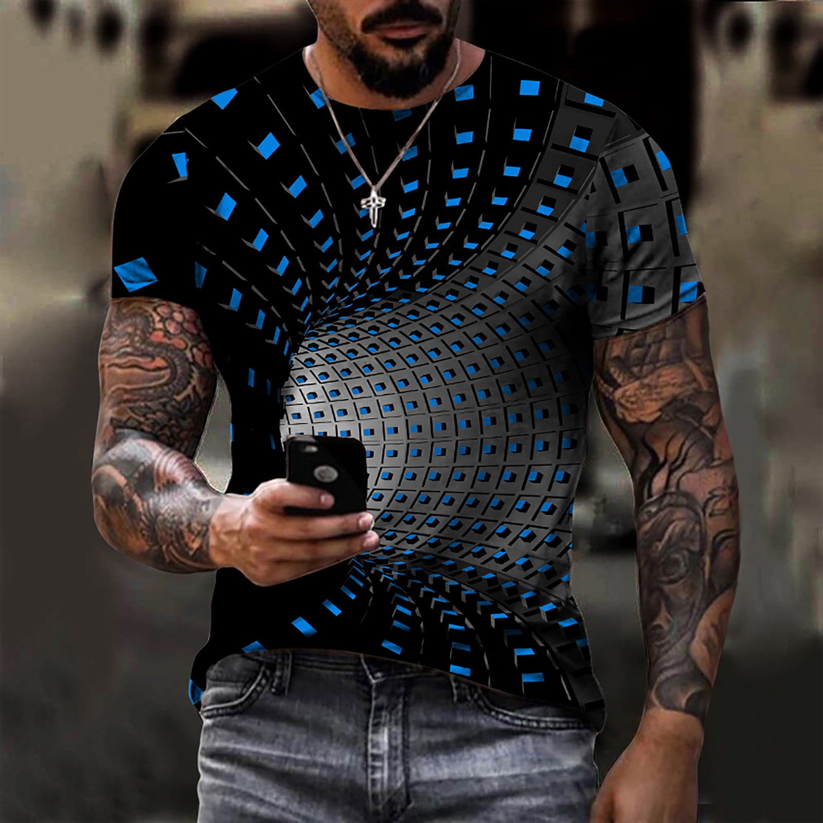amidoa Summer Shirts for Men Casual Loose Big and Tall 3D Digital Print ...