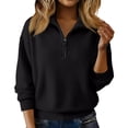thumbnail image 2 of Sweaters for Women Soft Warm Quarter Zip Sweater Casual Loose Long Sleeve Pullover Tops Fall Winter Clothing Black S, 2 of 7