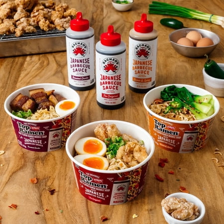 2 PACK Nissin Top Ramen Bachan's Beef Ramen Bowl with Bachan's Roasted Garlic Japanese Barbeque Sauce