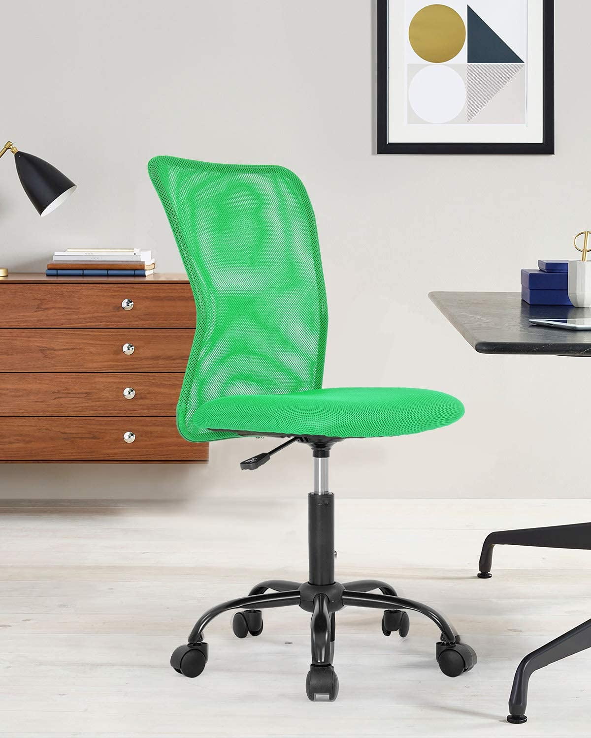 Armless Office Chair Ergonomic Desk Chair Computer Chair Mesh Home Desk Chair with Adjustable Lumbar, Rolling Swivel Office Chair Mid-Back Task Chair for Adults (Green)