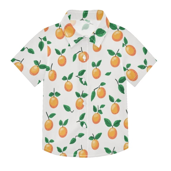 Boys Button-Down Shirt Short Sleeve Shirt Tops for 3Y Peach Fruit and Leafy Pattern
