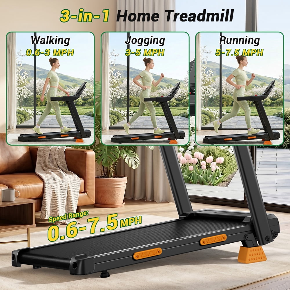 ROBORE 4-in-1 Treadmill with 17% Incline Workouts, Portable Treadmills for Home with Handle, Foldable Treadmills for Home and Office, 300 Lbs Weight Capacity, Three Touch Screen