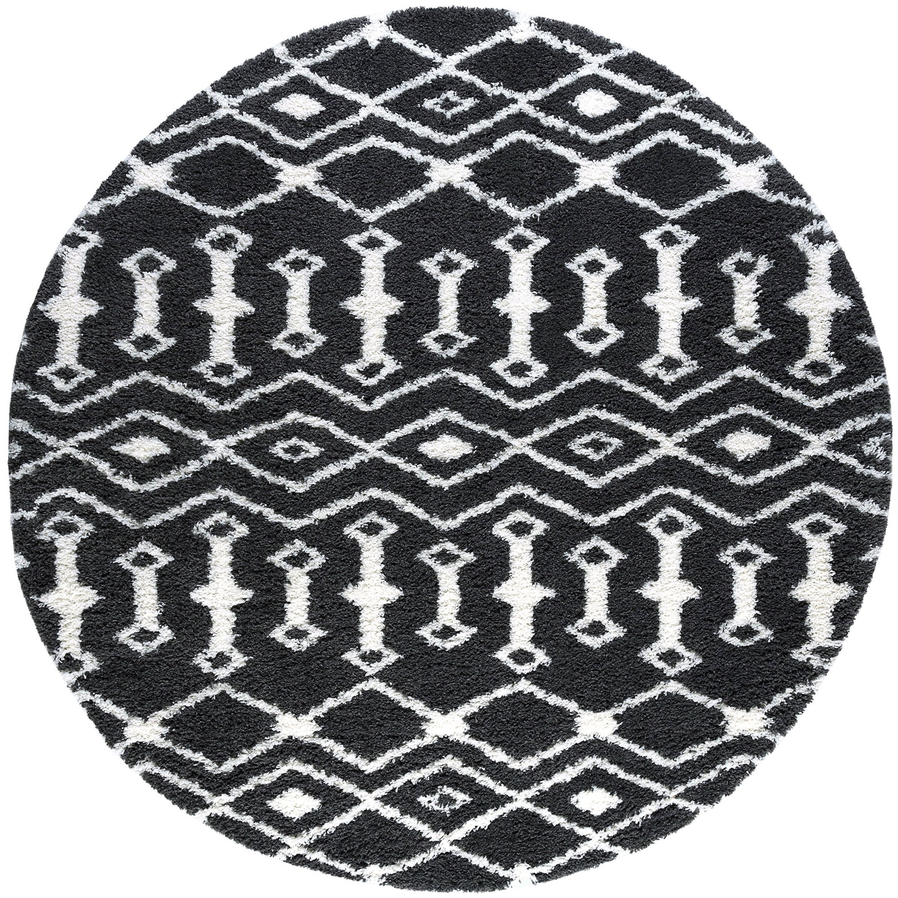 Jersey Shag Contemporary Geometric Dark Gray and White Polypropylene Indoor Area Rug, 8'x8' Round