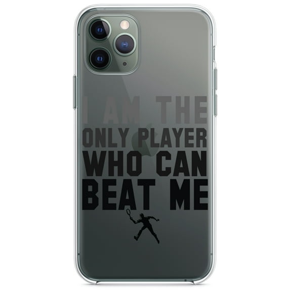 DistinctInk Clear Shockproof Hybrid Case for iPhone 13 Pro MAX (6.7" Screen) - TPU Bumper Acrylic Back Tempered Glass Screen Protector - I Am The Only Player Who Can Beat Me Tennis