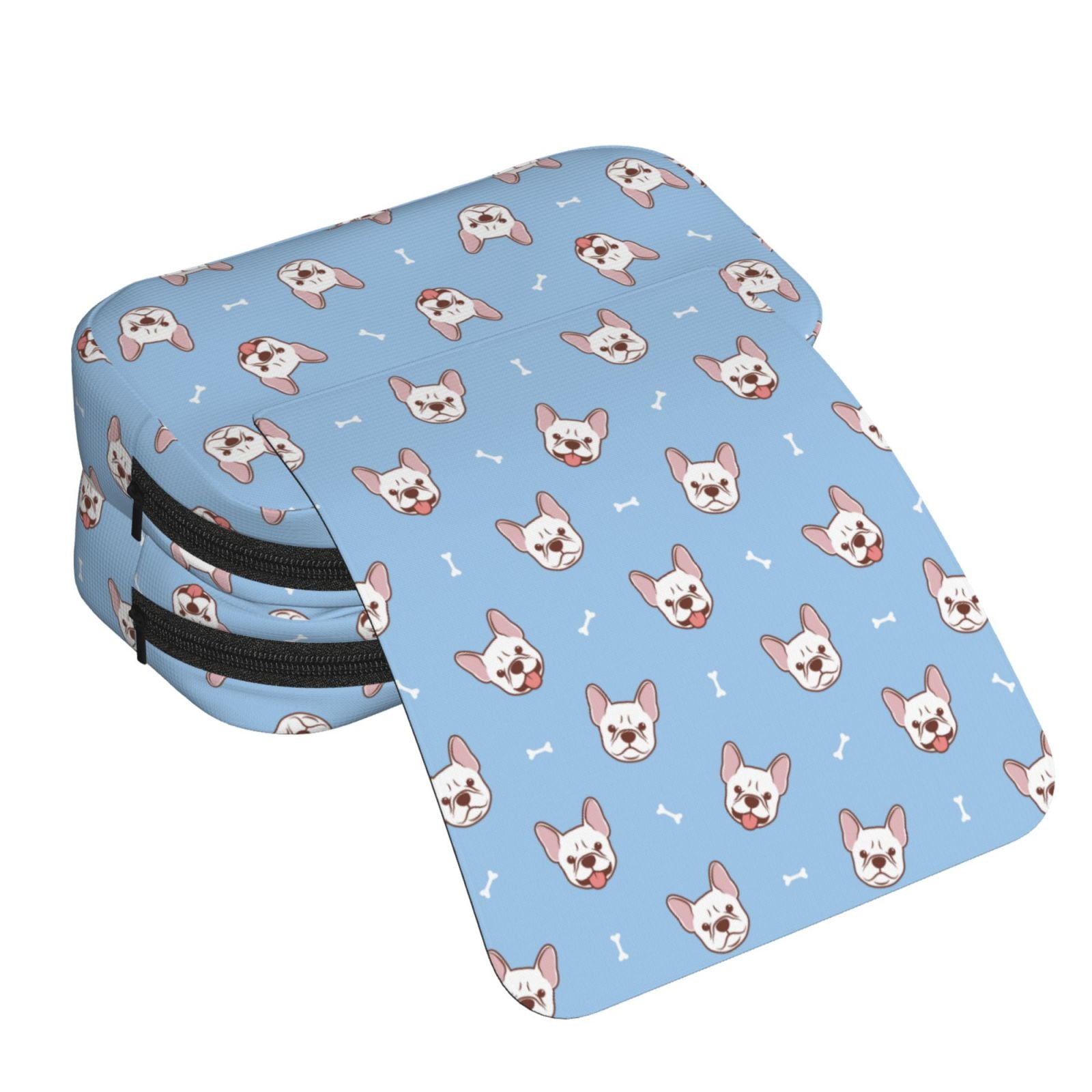 Rateoe French Bulldog Head Pattern Double Clamshell Pen Case, Storage Organizer with Two Zipper Compartments– Holds Up to 50 Pencils & Pens