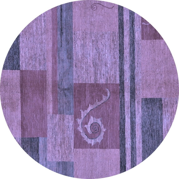 Ahgly Company Machine Washable Indoor Round Abstract Blue Modern Area Rugs, 7' Round