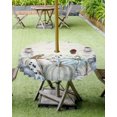 thumbnail image 4 of Blue White Pumpkins Fall Outdoor Tablecloth - 54 Inch Round Dining Table Cover, Vintage Maple Leaf Thanksgiving Waterproof Outdoor Table Cloth with Umbrella Hole & Zipper for Picnic/Patio, 4 of 6