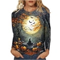 thumbnail image 2 of Ounisa Women's Halloween Print Crew Neck Long Sleeve Top, Soft Casual Pullover with Fun Graphic for Fall Season, 2 of 6