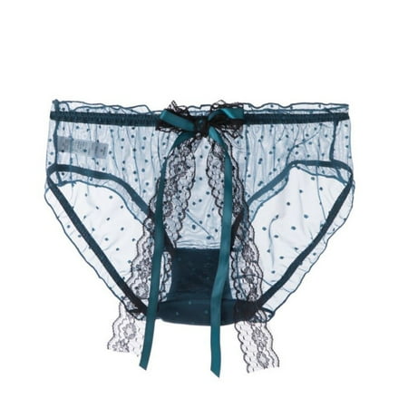 

wendunide underwear women Lace New y Fashion Dot Mesh Underwear Lingerie Big Bow Lingerie Brief Navy M