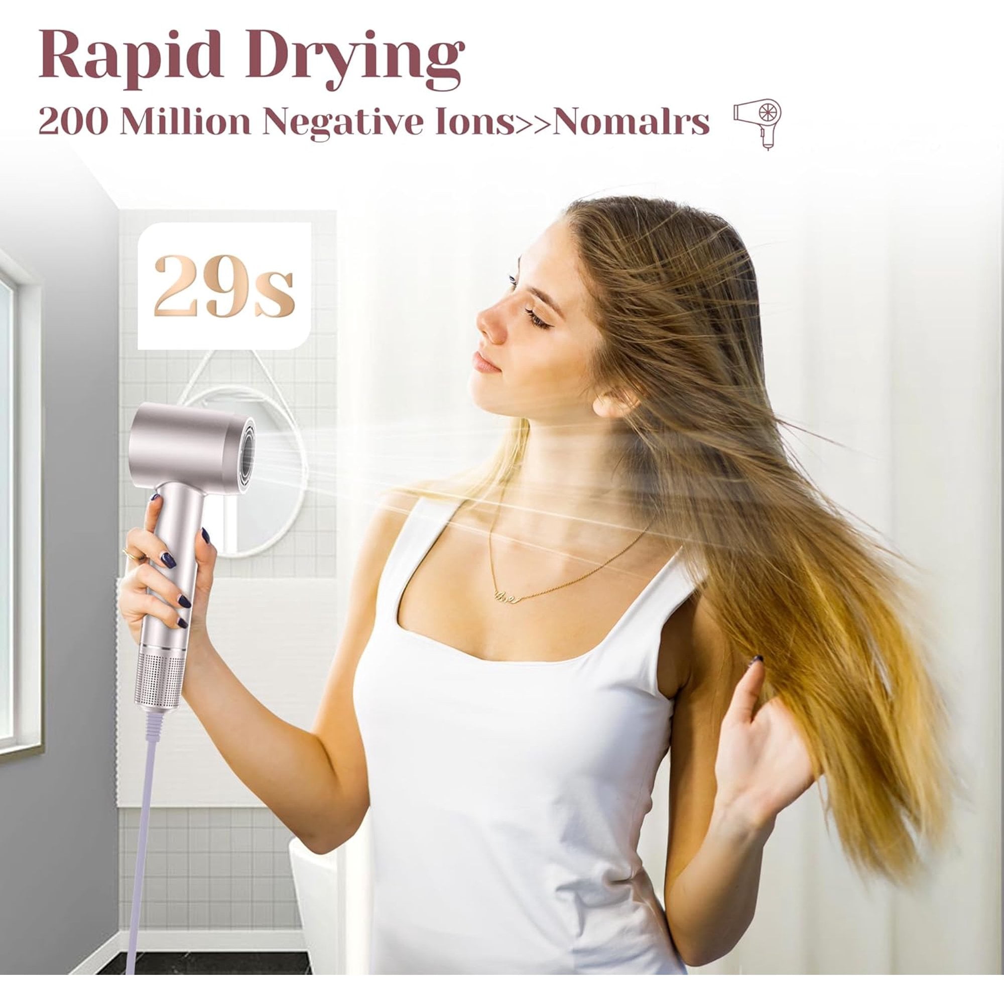 Blunova High-Speed Ionic Hair Dryer, Lightweight, 22m/s Wind Speed