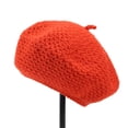 thumbnail image 2 of Ljudmp Womens Acrylic Knitted Beret Hats Slouchy Classic Beanie Cap Packable Artist Painter Hat Winter Thick Warm Elastic Earmuff Cap Orange, 2 of 2