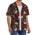 thumbnail image 2 of Balery Red Rose Skull Camisa Casual de Manga Corta con Botones para Hombre, Texturizada, Estilo Cubano, para Playa, Verano-Medium, 2 of 5