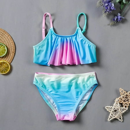 

dmqupv Bikini Set Girl Cute Print Crisscross Floral Two-Piece Swimsuit Summer Girls Leopard Back Girls Bathing Suits 12 plus Blue 10 Years