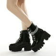 thumbnail image 3 of Bottes à Plateforme Gothiques à Lacets pour Femmes avec Talons Épais et Clous, Bottines de Moto de Combat, 3 of 5