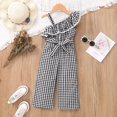 thumbnail image 2 of Otqutp Children Girls' Running Joggers Slant Shoulder Suspenders Plaid Jumpsuit With Belt Pants 1 to 7Years Girls Rompers, 2 of 7