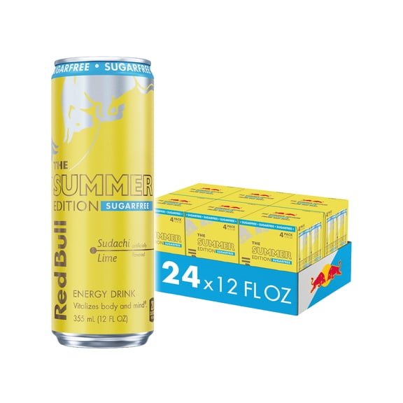 Red Bull Summer Edition Sugarfree Energy Drink,  Sudachi Lime,  12 fl. oz.,  6 x 4 Cans