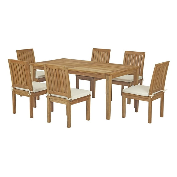 Modern Contemporary Urban Design Outdoor Patio Balcony Garden Furniture Side Dining Chair and Table Set, Wood, White Natural
