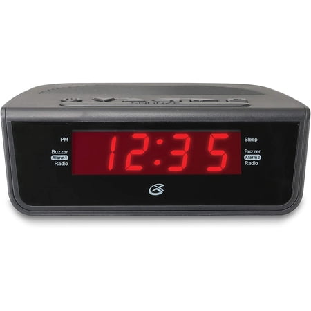 C224B Dual Alarm Clock AM/FM Radio with Red LED Display (Black)
